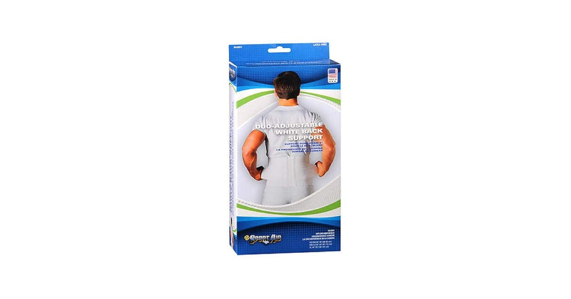 Packaging of a compression wrap with a person wearing it on a white background