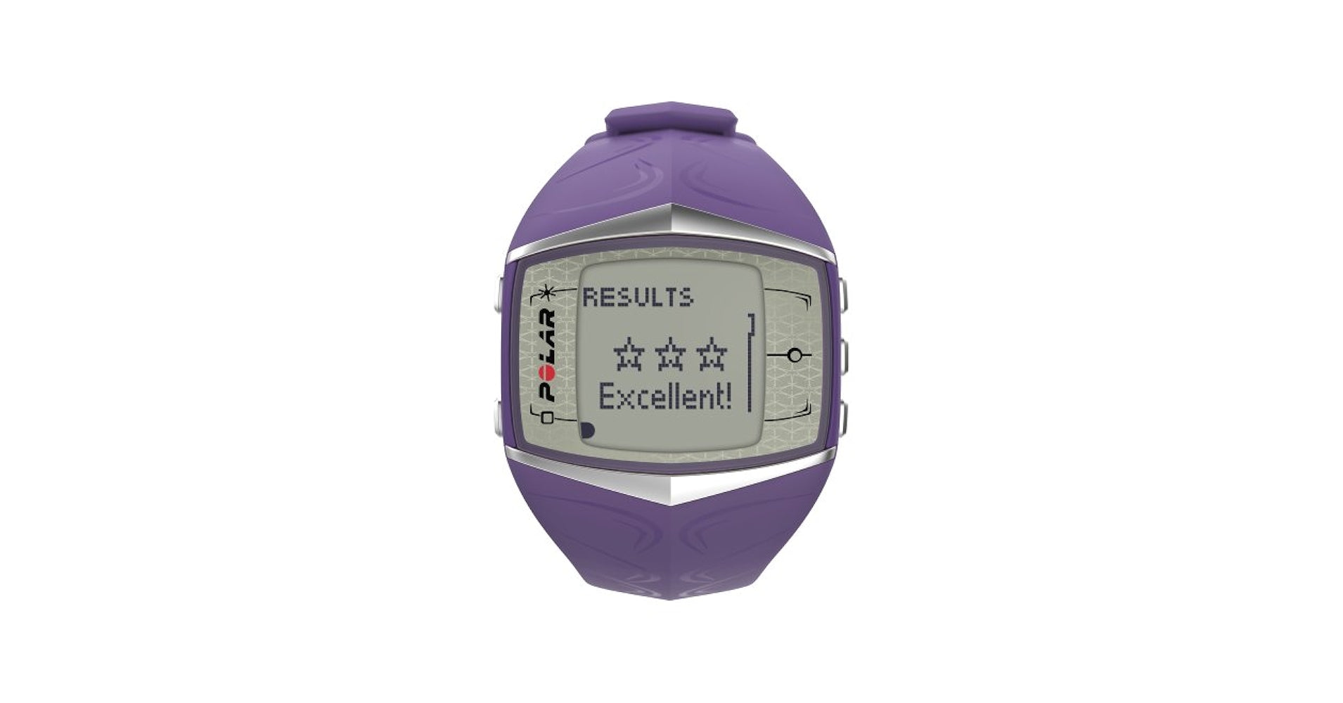 Purple handheld device with digital display on a white background