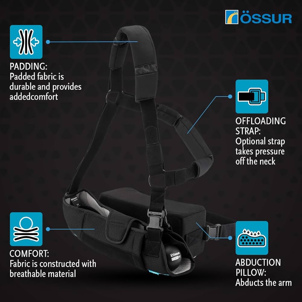 Black medical device with features highlighted on a dark background