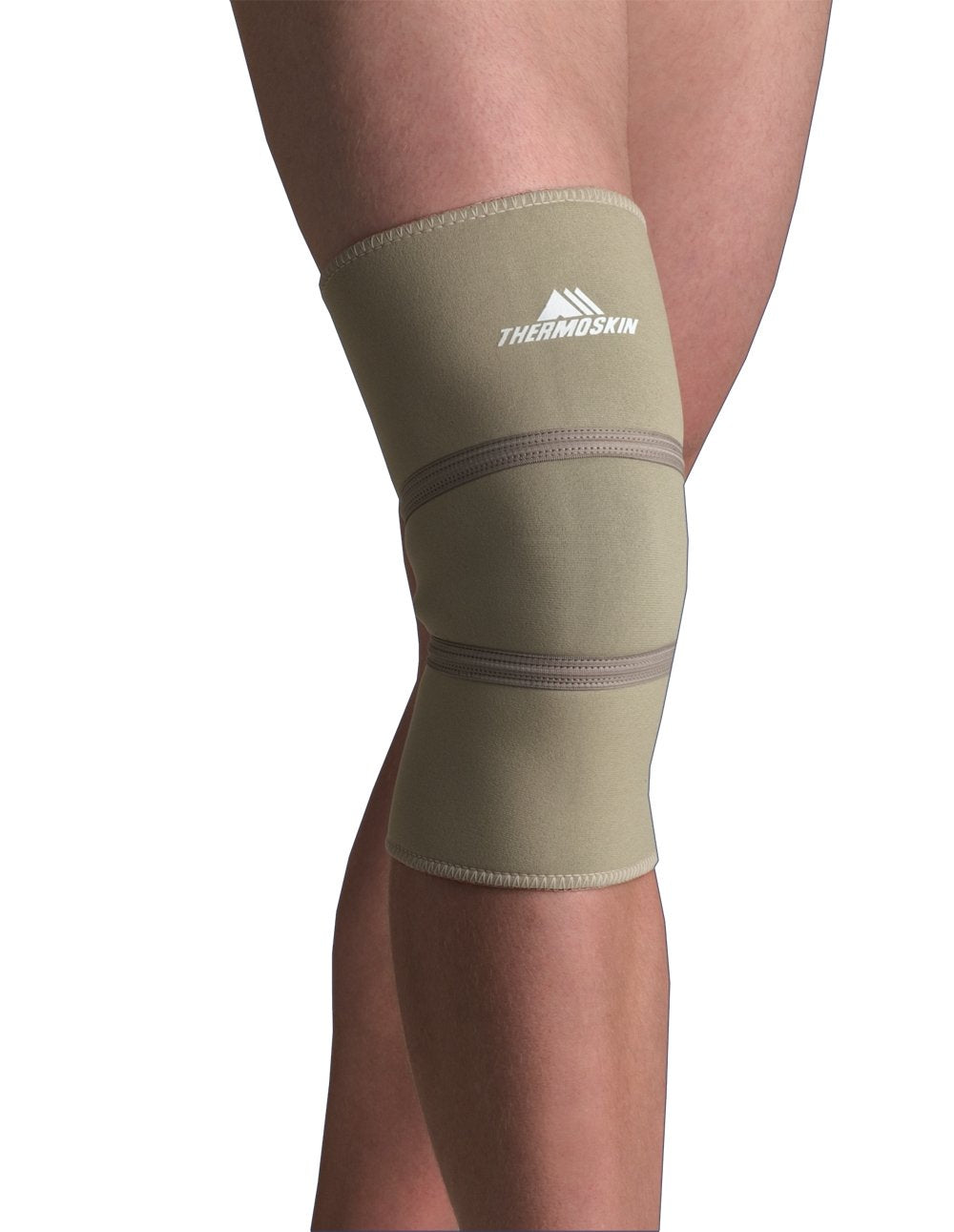 Green knee brace with Thermoskin logo on a white background