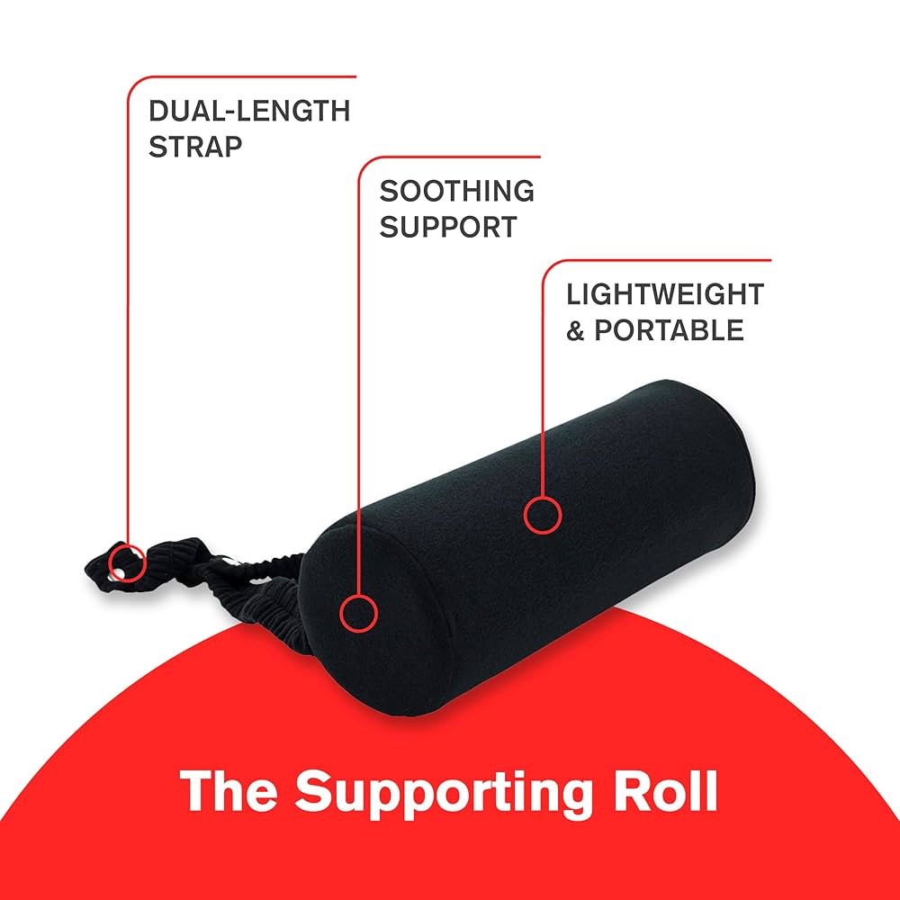 Black supporting roll with features highlighted on a white background