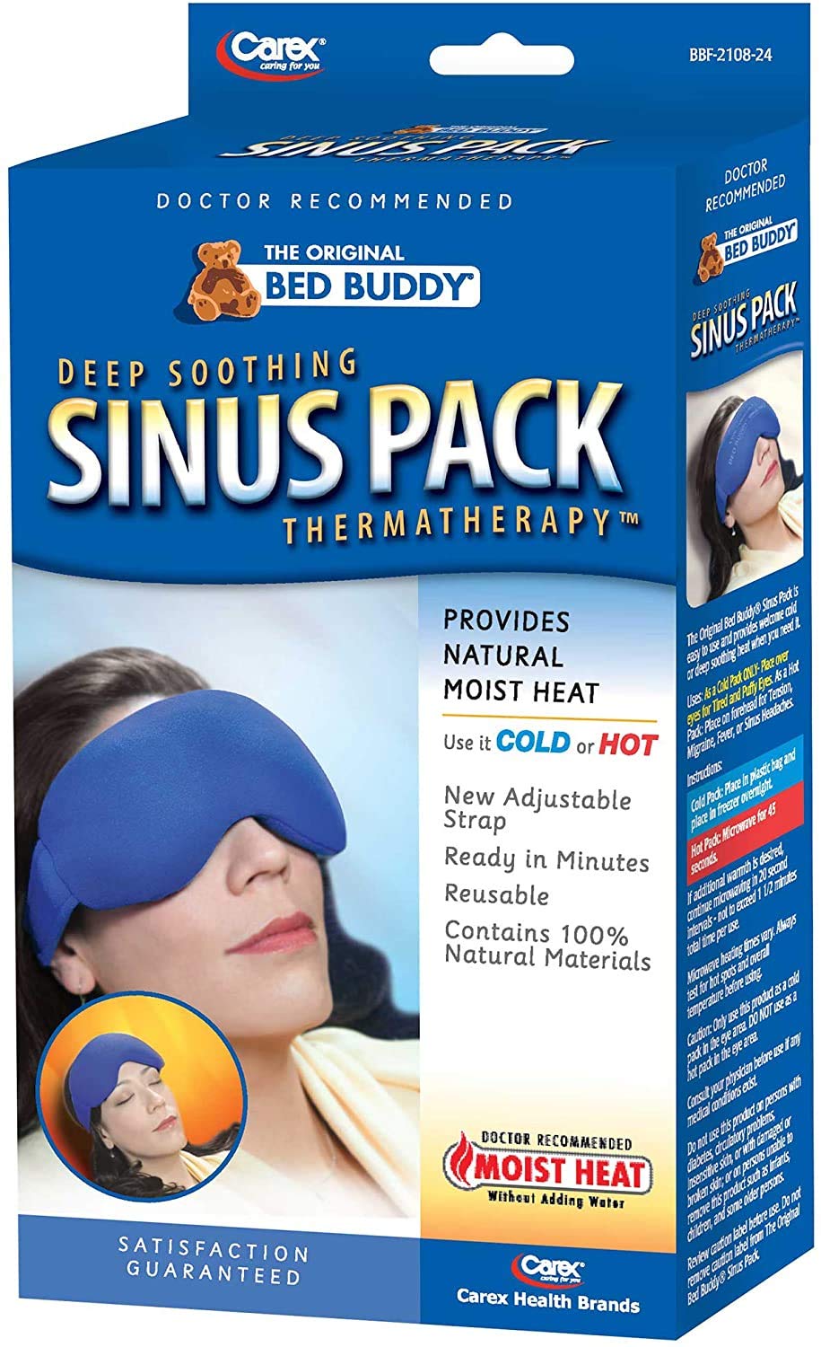 Box of Corex Deep Soothing Sinus Pack Thermatherapy with a blue eye mask on a white background