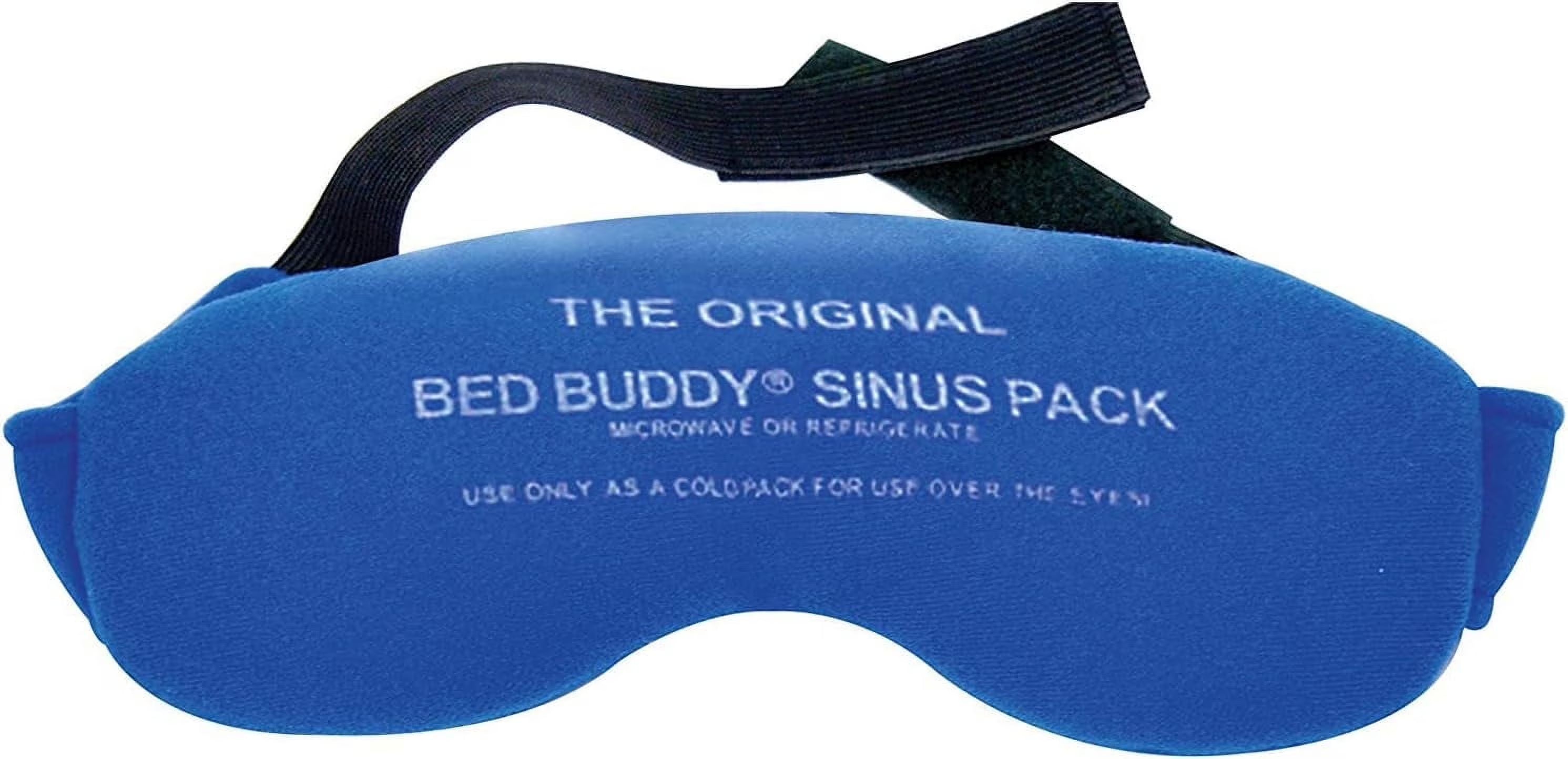 Blue sinus pack with black strap labeled 'The Original Bed Buddy Sinus Pack' on a white background