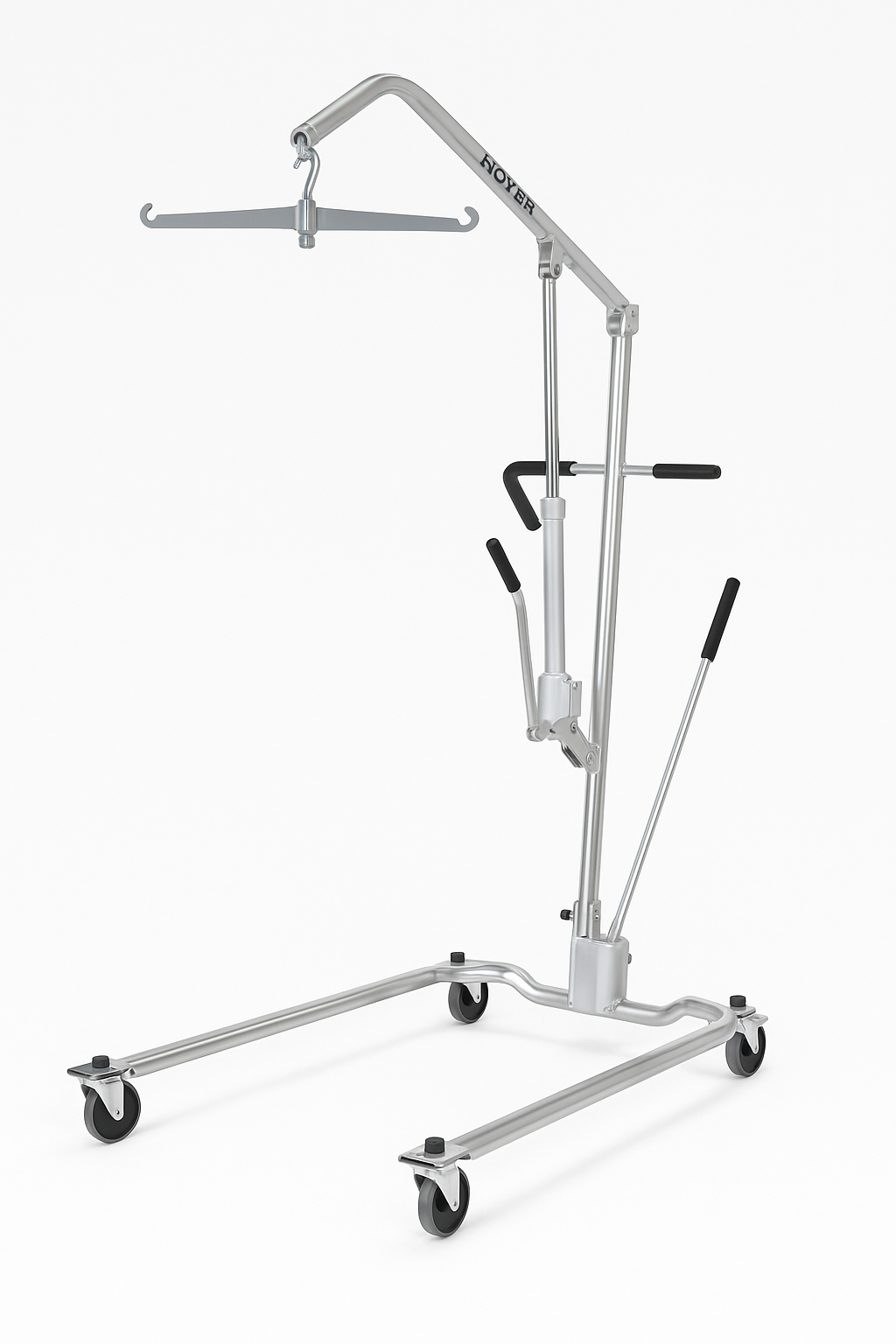 Medical patient lift with wheels on a white background