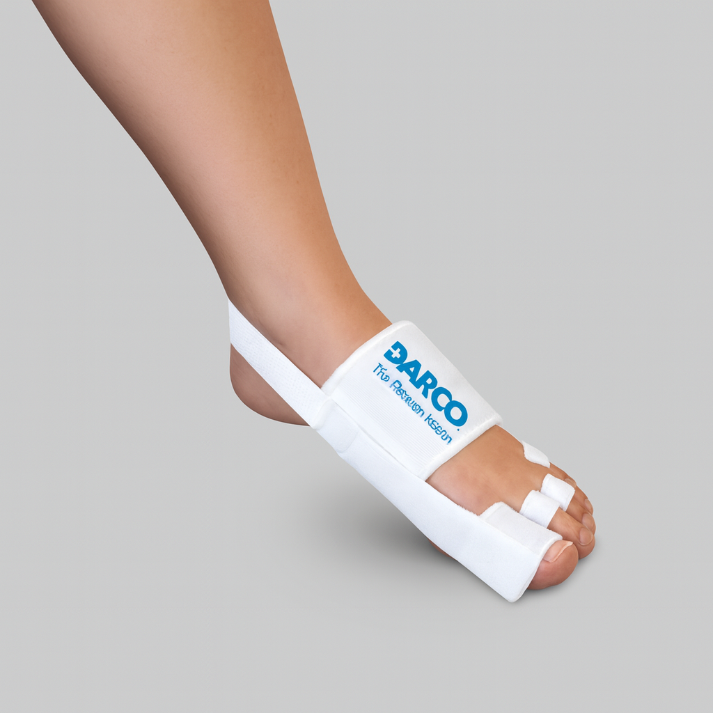 White foot brace with 'BARCO' branding on a gray background