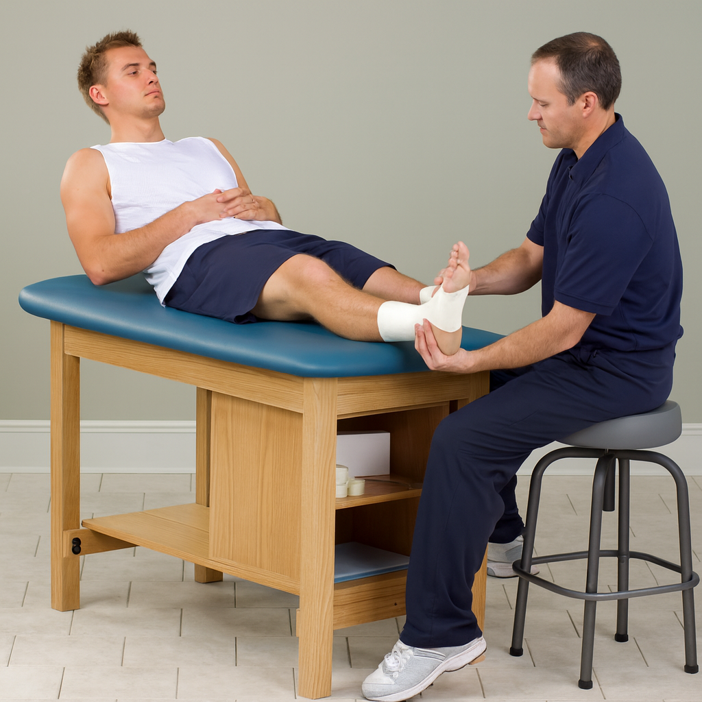 Taping Table Heavy-Duty someone getting taped on their ankle 