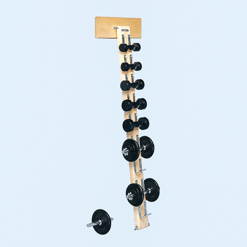 Wall-Mounted Wooden Dumbbell Rack