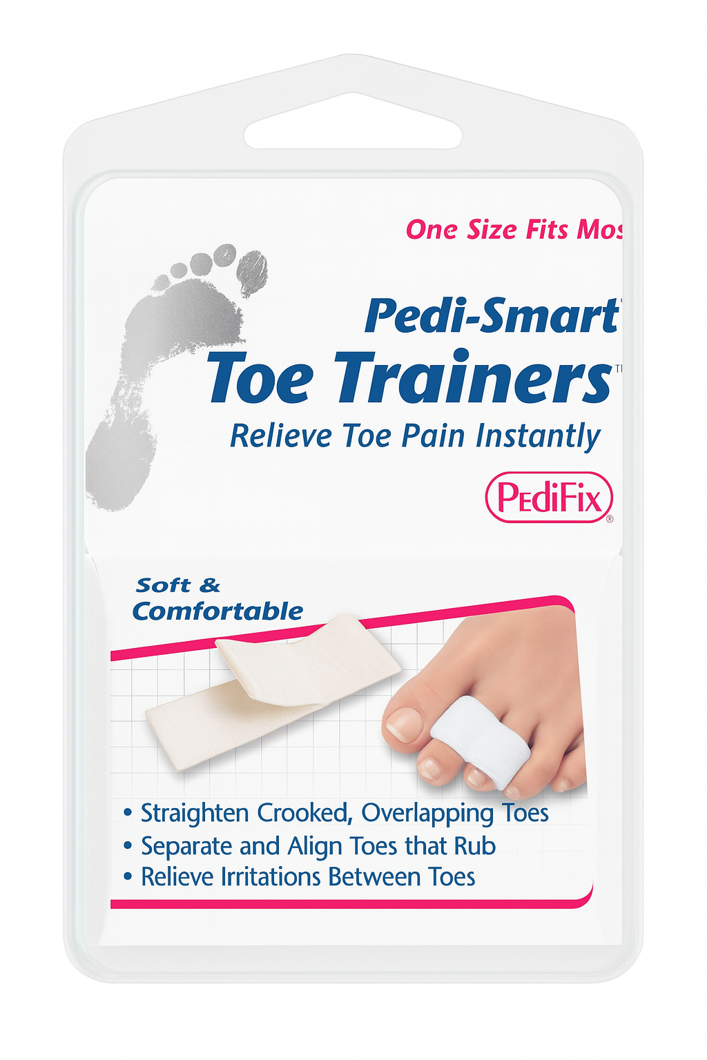 Pedi-Smart Toe Trainers packaging with text on a white background