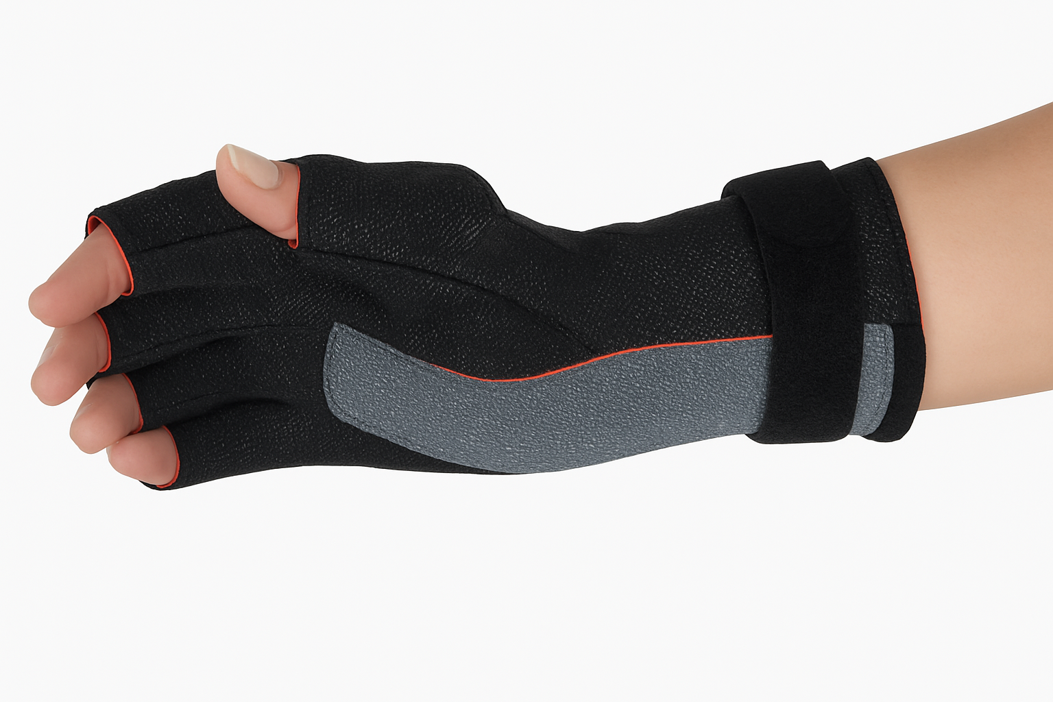 Black and gray wrist support brace on a white background