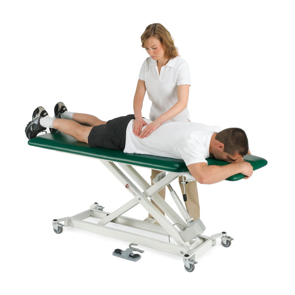 physio working on a patient on a physio table green