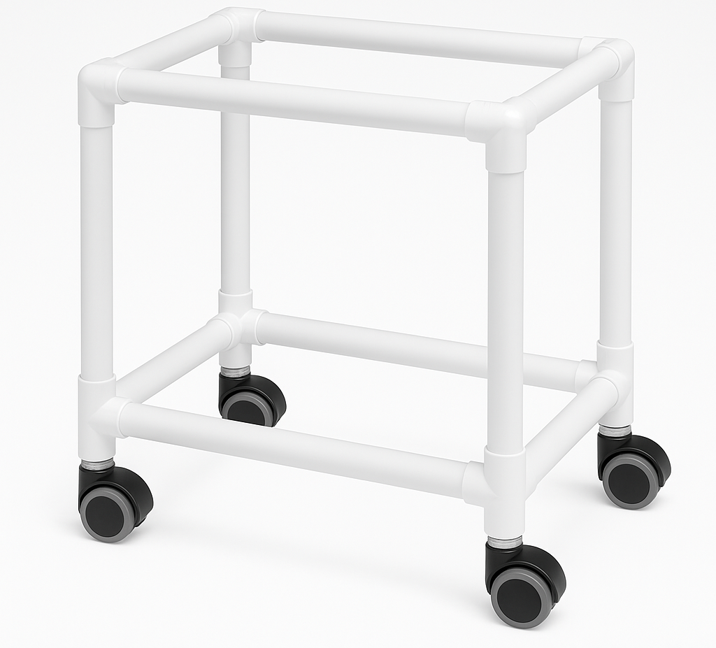 White shower base with casters on a white background
