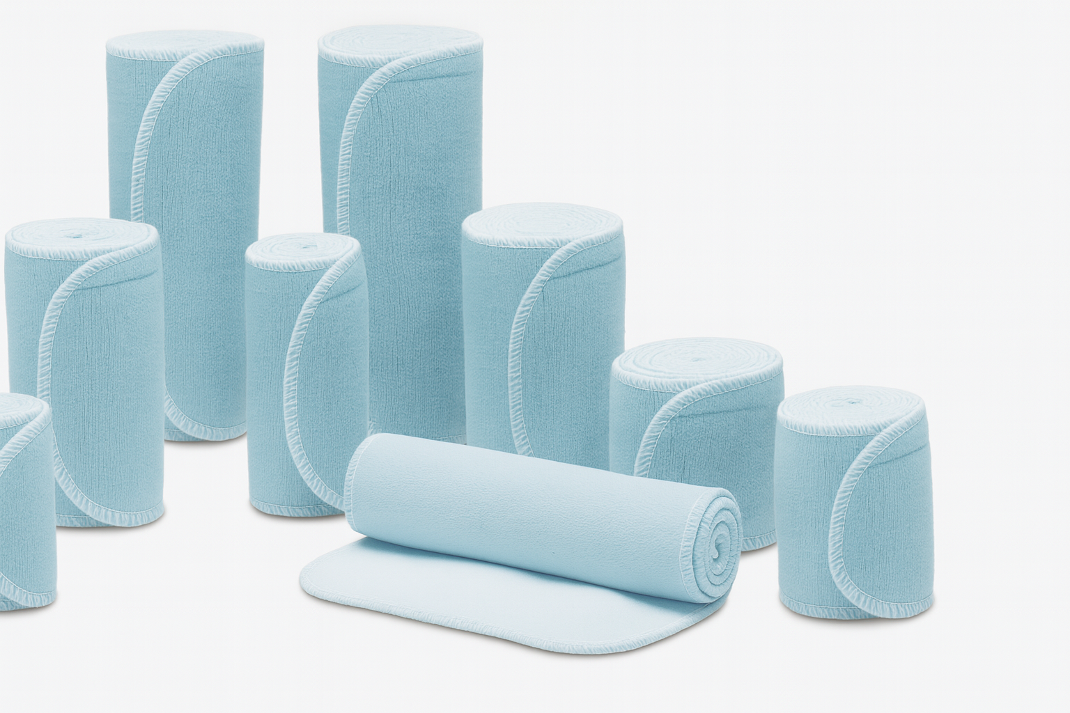 Set of light blue bandages on a white background