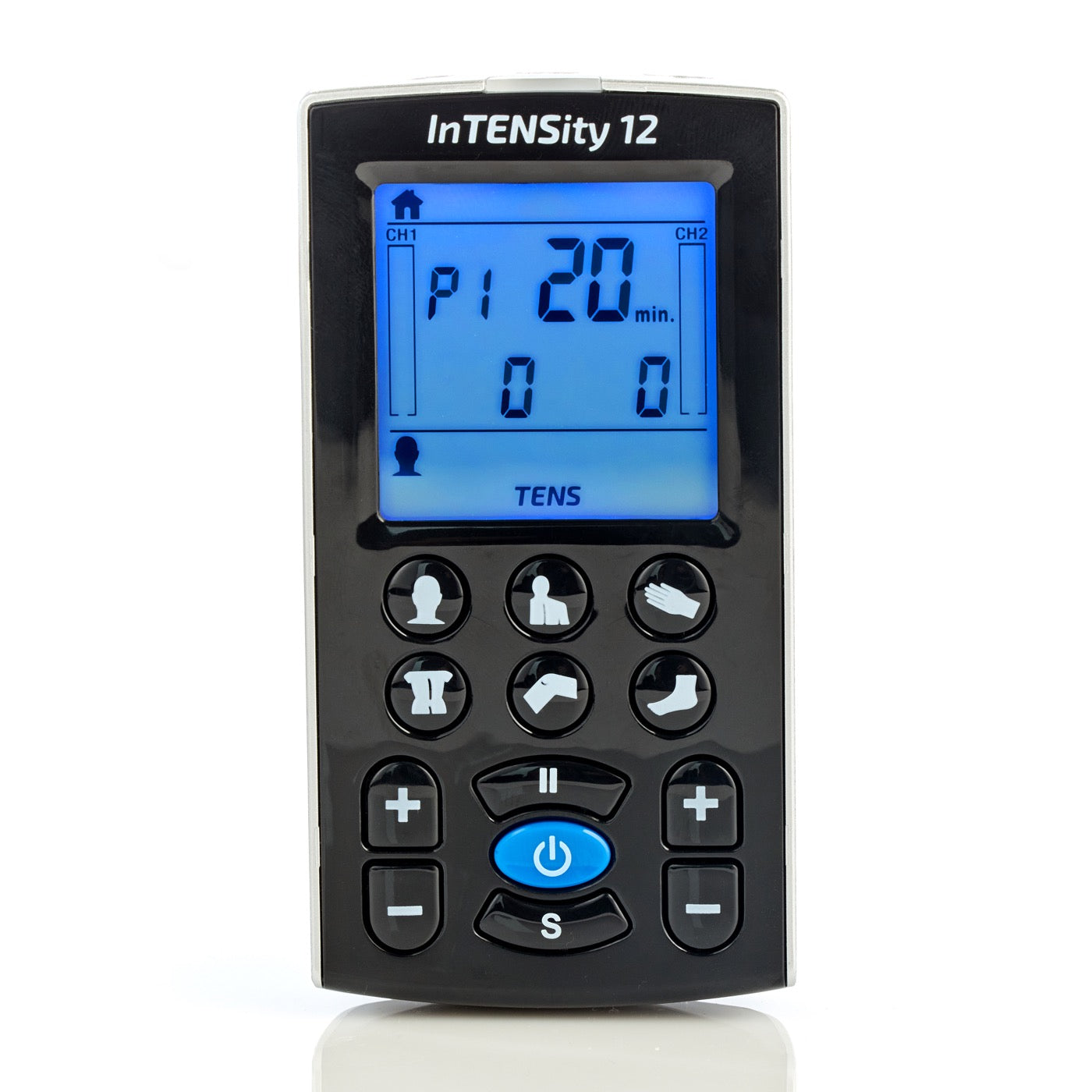Digital device labeled 'inTENsity 12' with a blue display on a white background