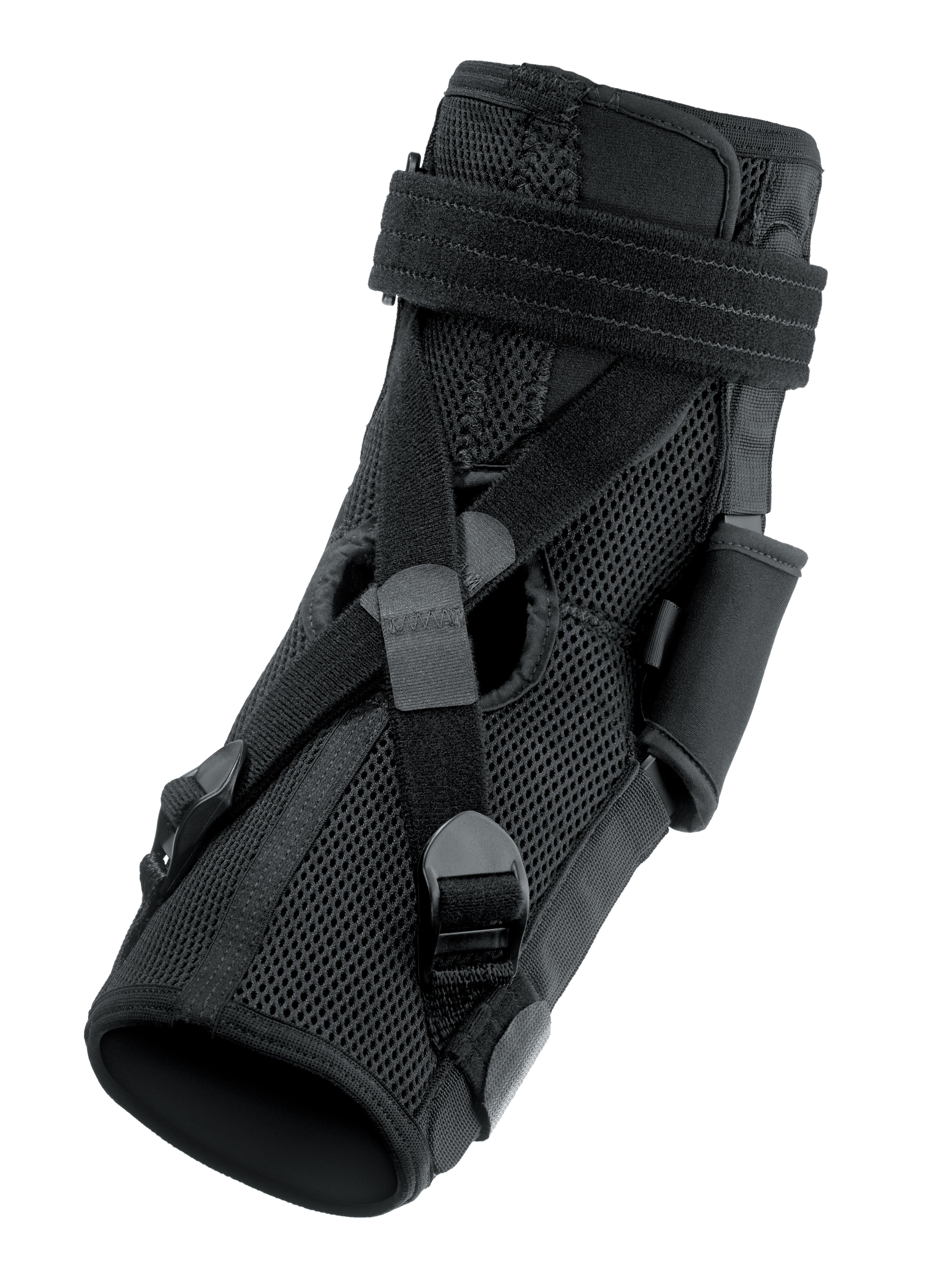 Black orthopedic brace on a white background