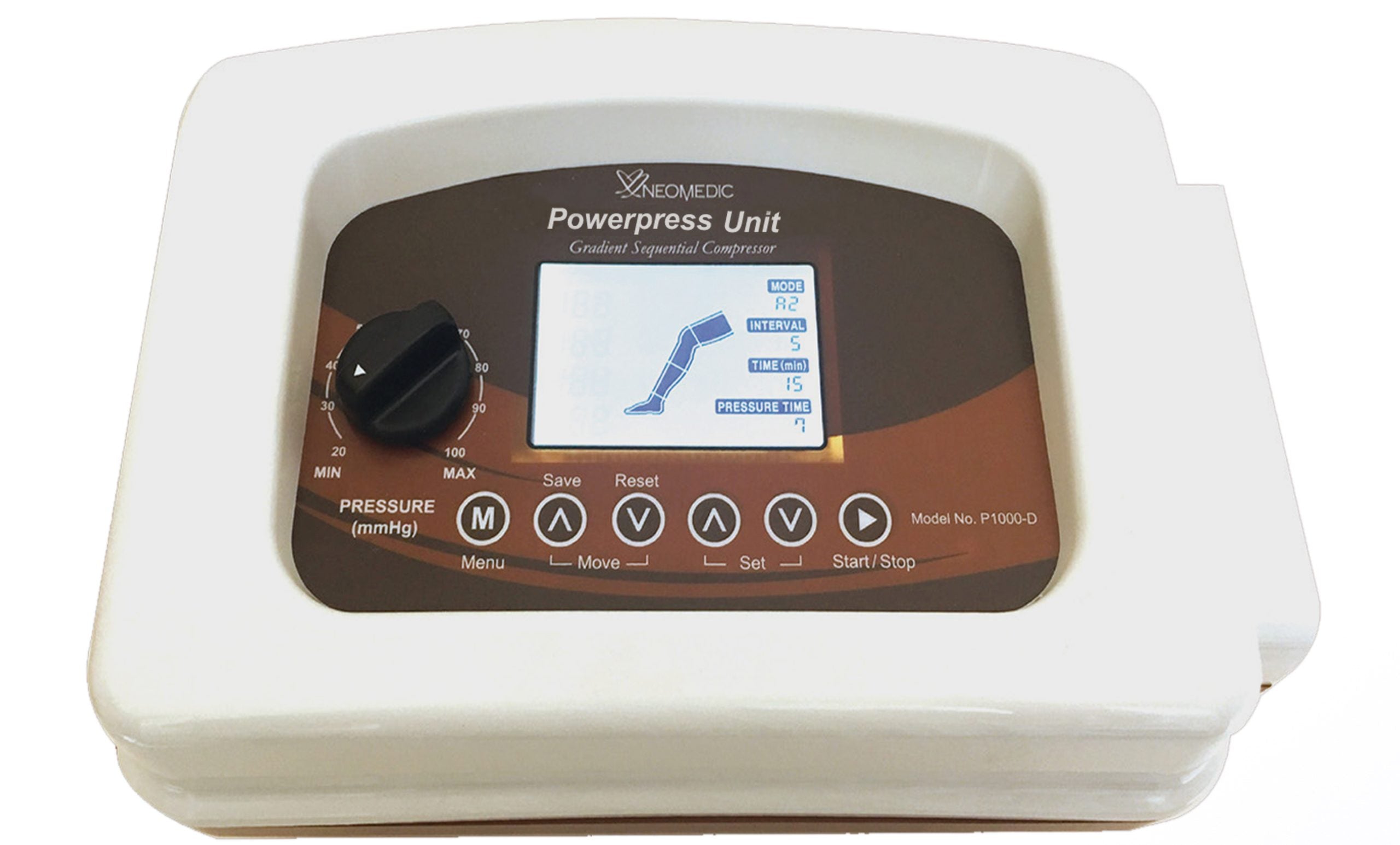 Powerpress Unit control panel with display and buttons on a white background