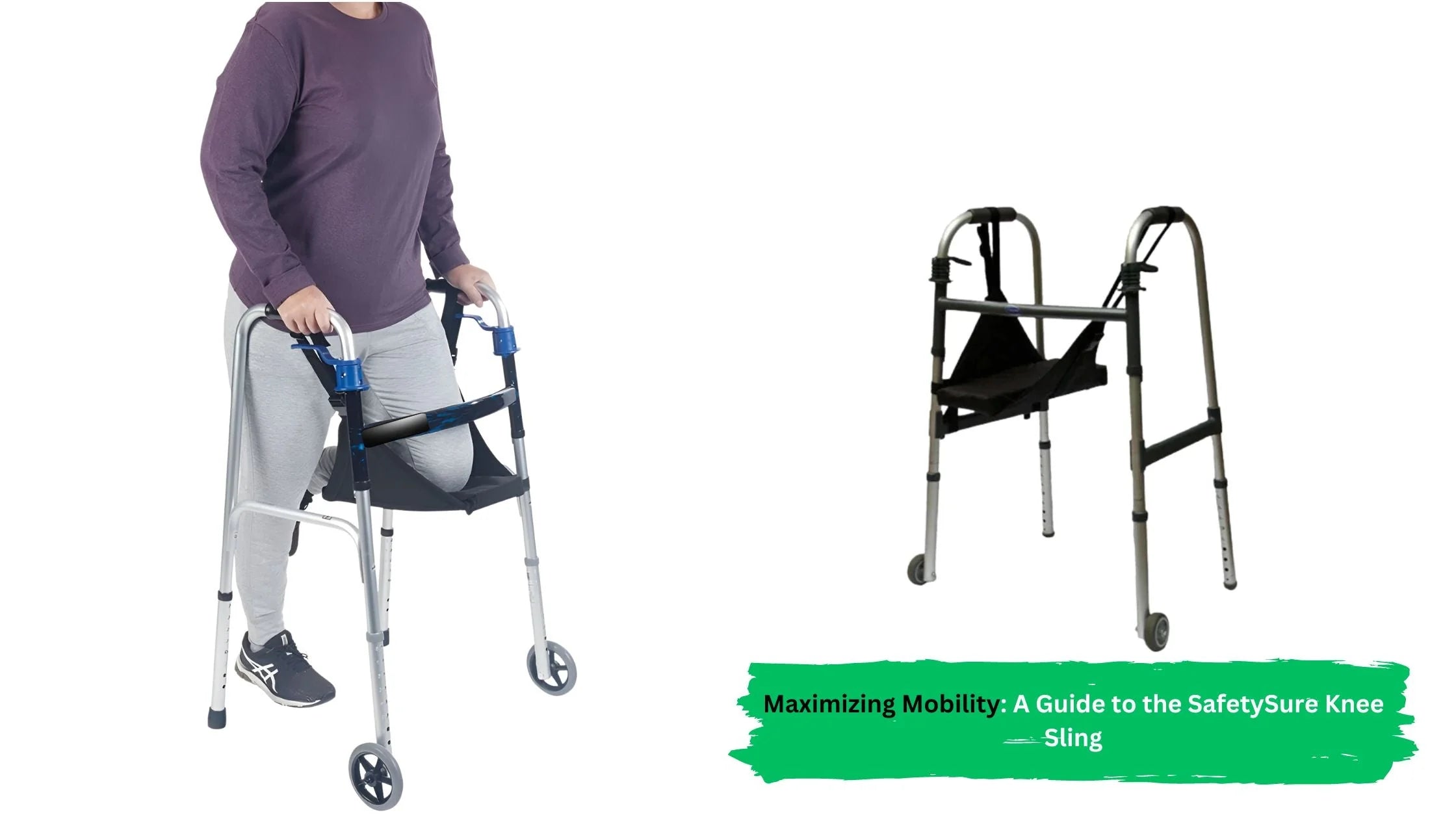Safety Sure Knee Sling walker attachment with adjustable foam knee pad for non-weight-bearing mobility, 300 lb capacity