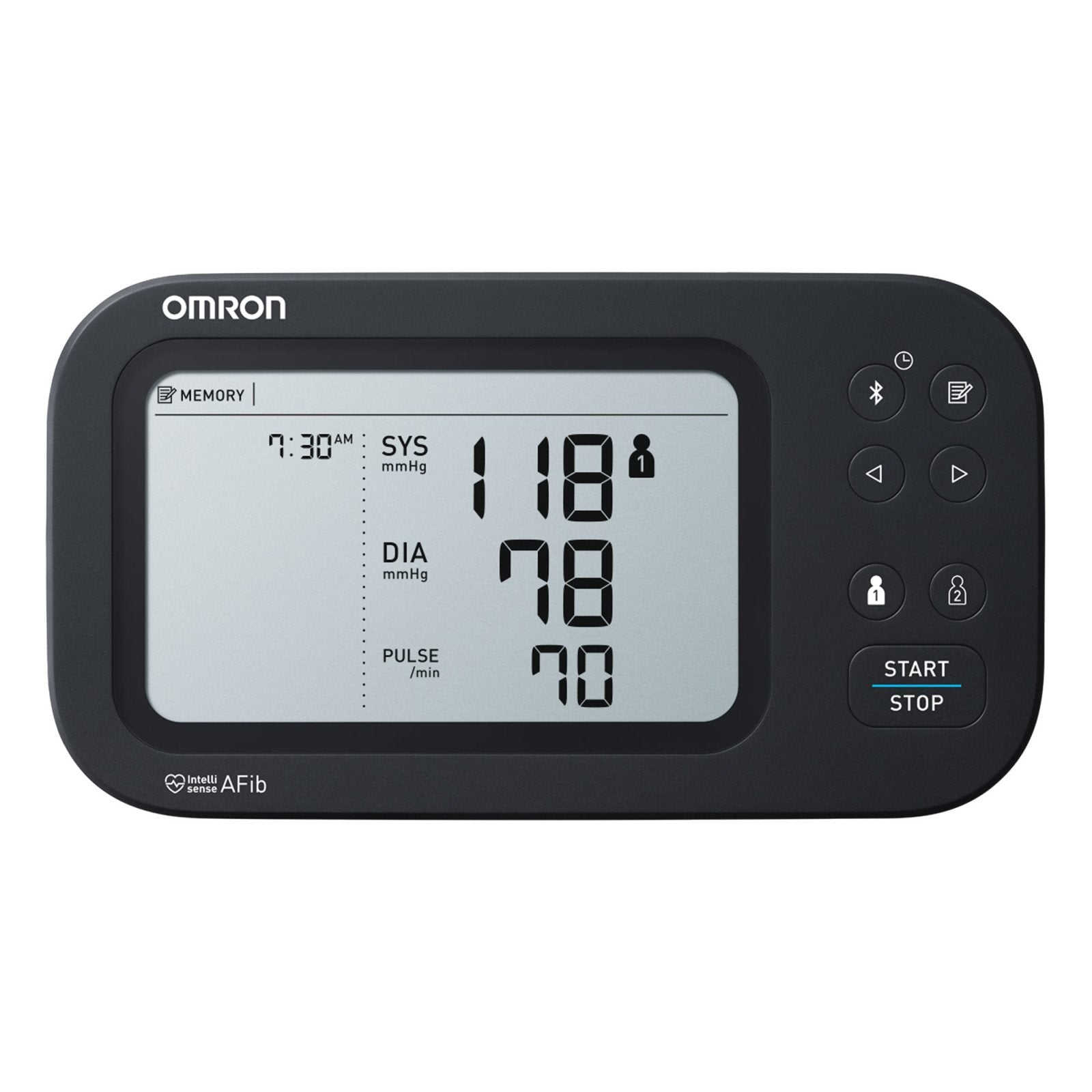Omron blood pressure monitor on a white background