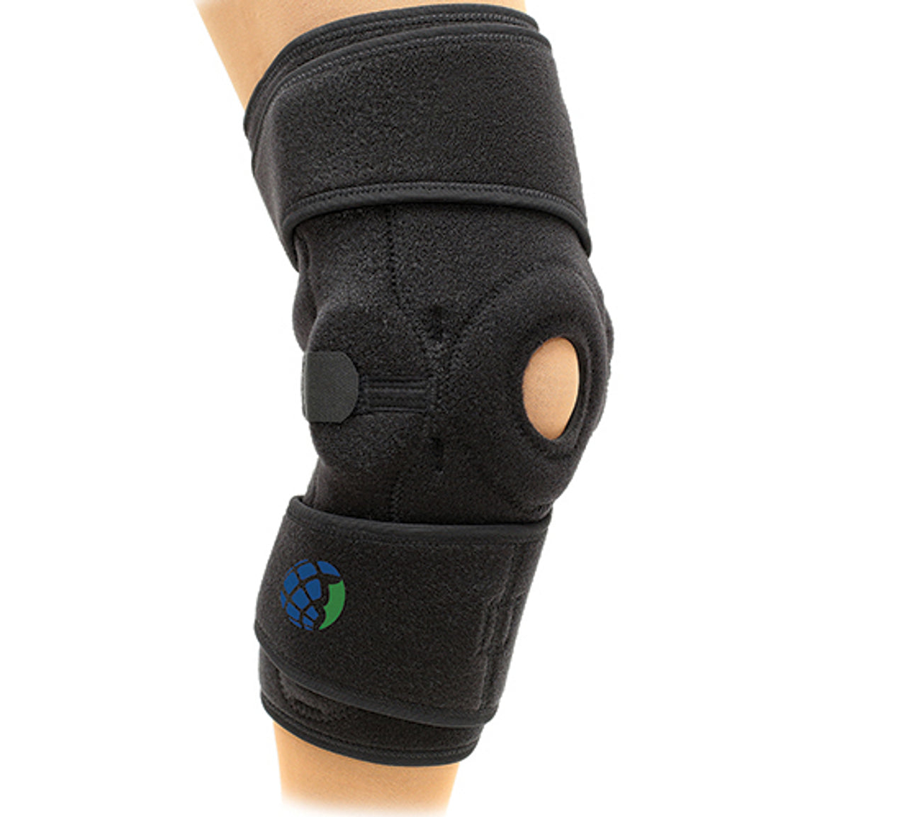Cross-Fit Universal Hinged Knee Brace black neoprene design with medial and lateral hinges and enclosed patella buttress.