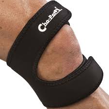 Black knee brace with 'Cheaper' branding on a person's knee.